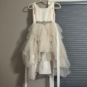 Ivory/cream dress w/sash size 7 for dress and 6x for shaw.